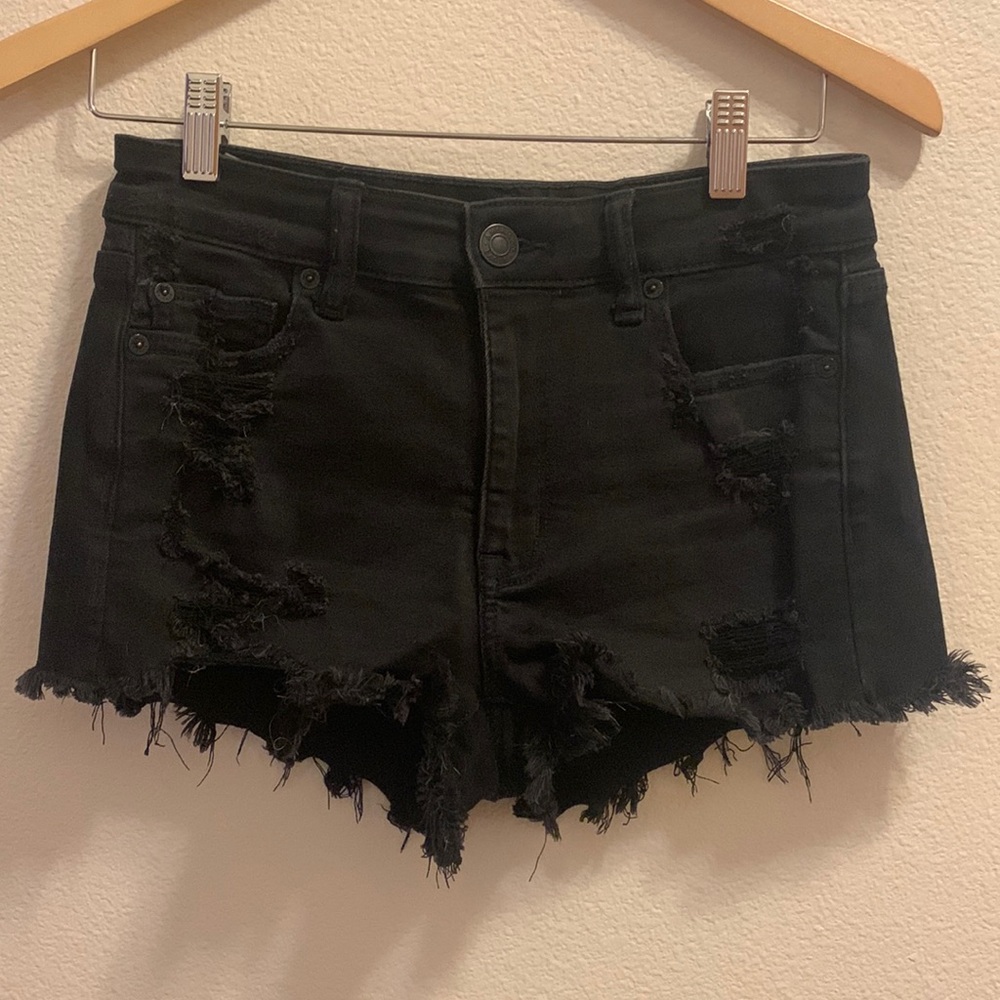 Black AE Distressed High Rise Shorts